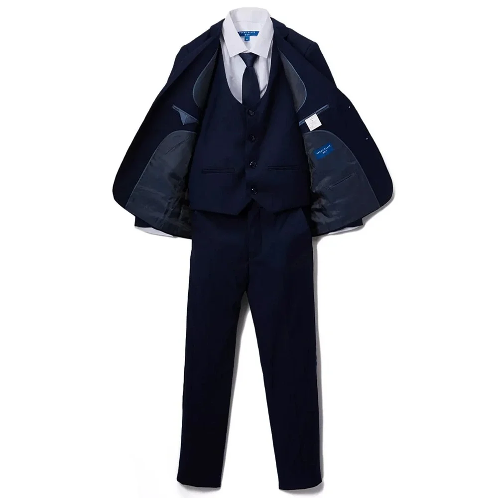 Perry Ellis Boy's 5 Piece Shirt Tie Jacket Vest and Pants Solid Suit Set NAVY  7